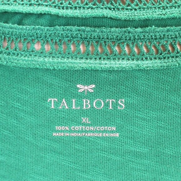 Talbots Knit Dress Womens Size XL Solid Green Sleeveless Cotton Crochet Trim - Picture 7 of 7